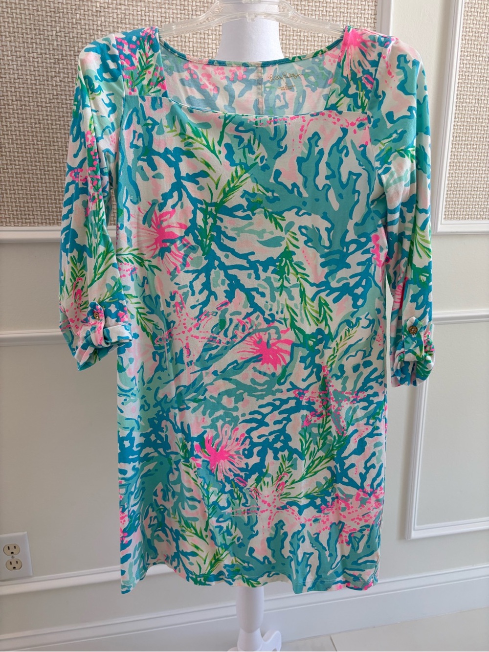 Lilly Pulitzer Bailee Multicoloured Cotton Dress square neckline. Size Small